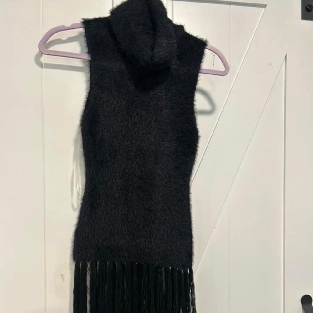 Black furry top with string detailing